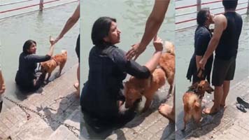 हरिद्वार में गंगा घाट पर मचा बवाल, कुत्ते को नहलाने पर महिला से भिड़े श्रद्धालु
